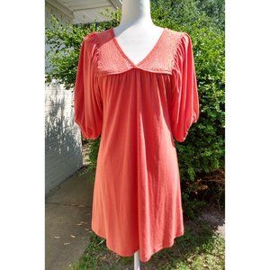 XXI Coral Eyelet Peasant Mini Dress Sz Small